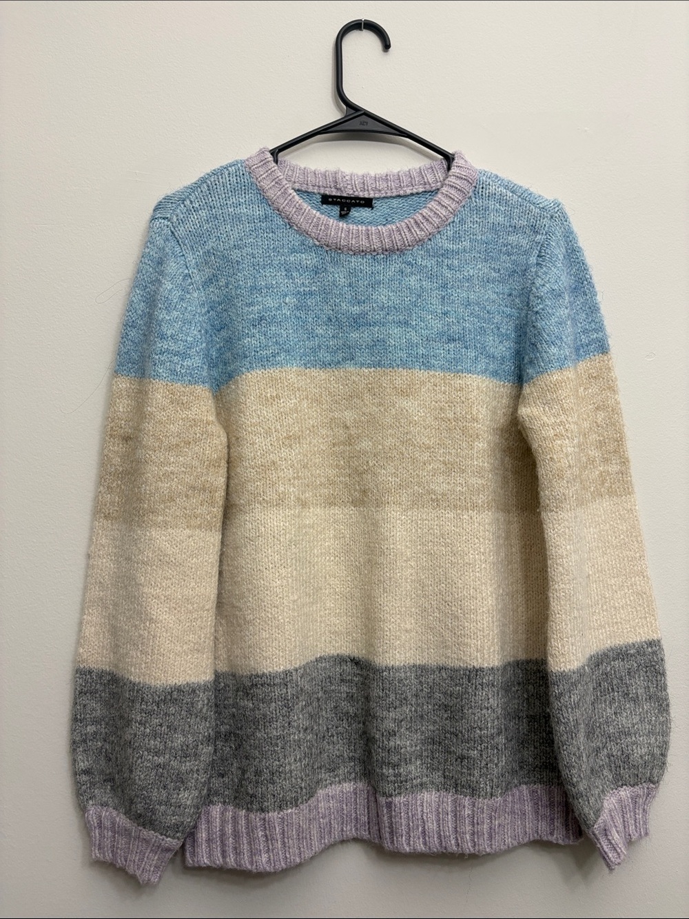 Staccato Crewneck Sweater in Blue, Cream & Gray- fits like a Medium
